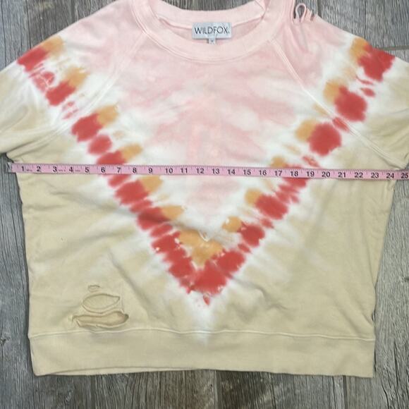 NWT Wild Fox distressed Multi Color Pink, Coral and beige sweatshirt Size: M - Picture 8 of 11